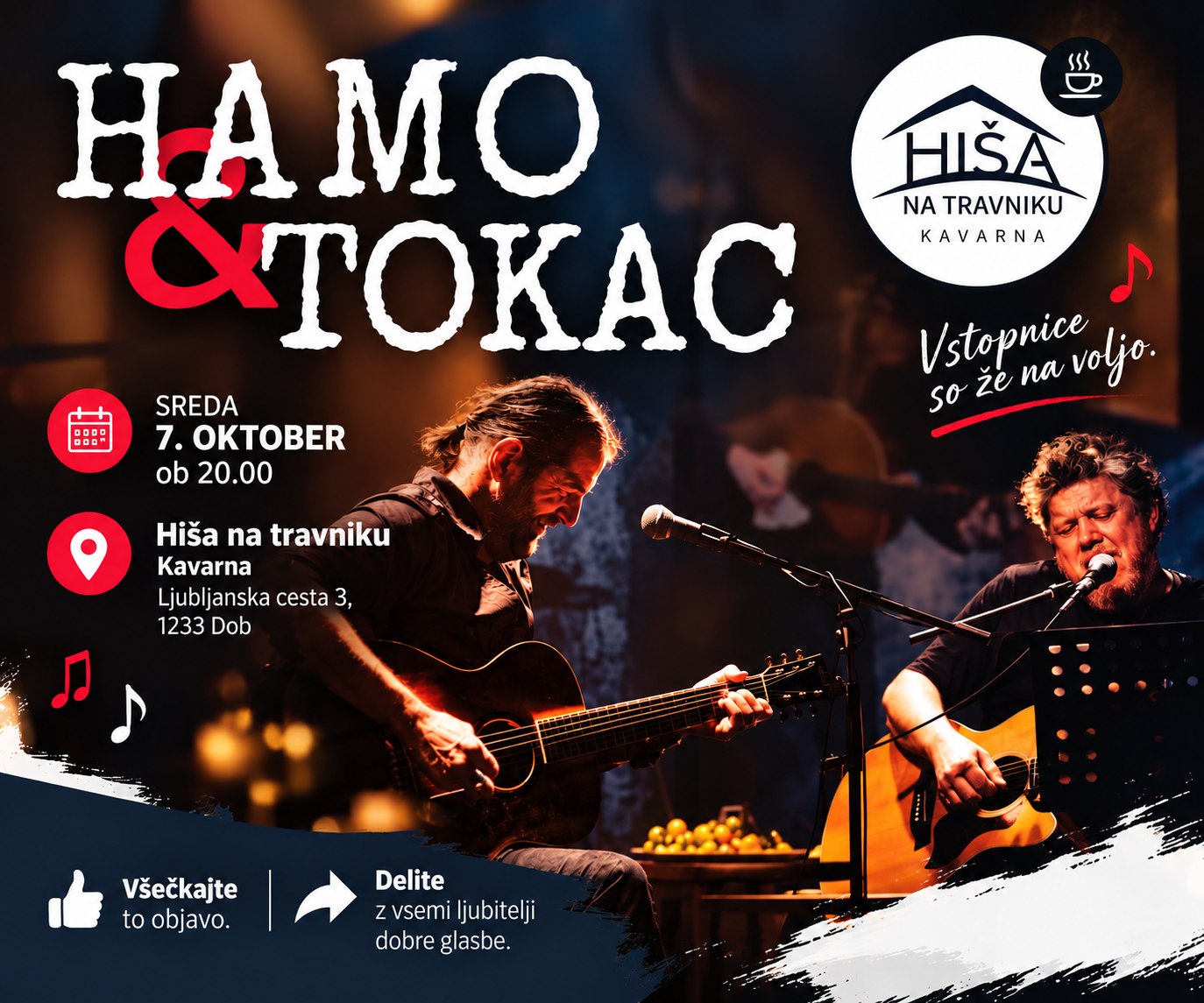 Hamo in Tokac koncert v Hiši na travniku v Dobu 7. oktobra 2026